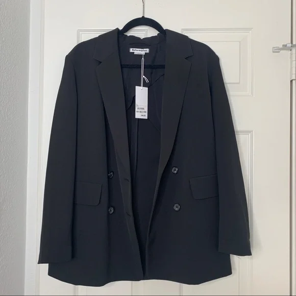 Reformation Jenner Black Double-Breasted Boyfriend Blazer - Picture 2 of 8